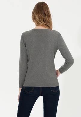 Kadın Gri Melanj Basic V Yaka Kazak - 50255648032