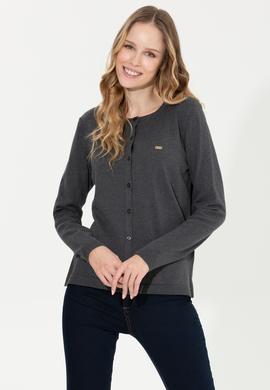 Kadın Antrasit Melanj Basic Triko Hırka - 50251904042