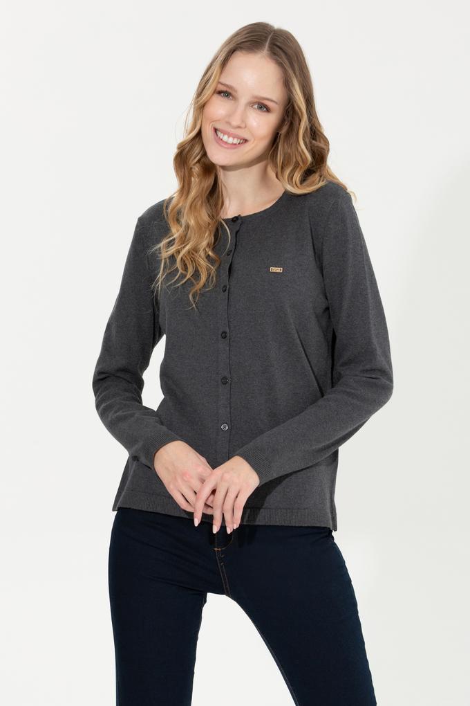 Kadın Antrasit Melanj Basic Triko Hırka