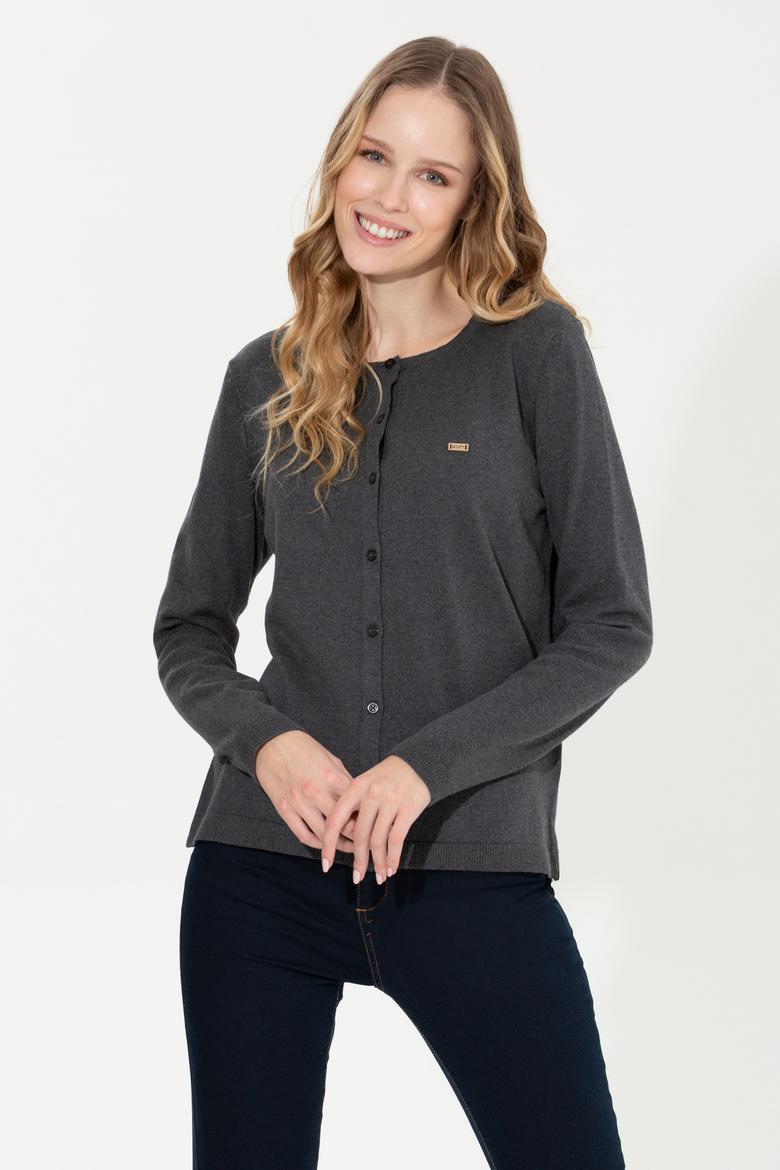 Kadın Antrasit Melanj Basic Triko Hırka