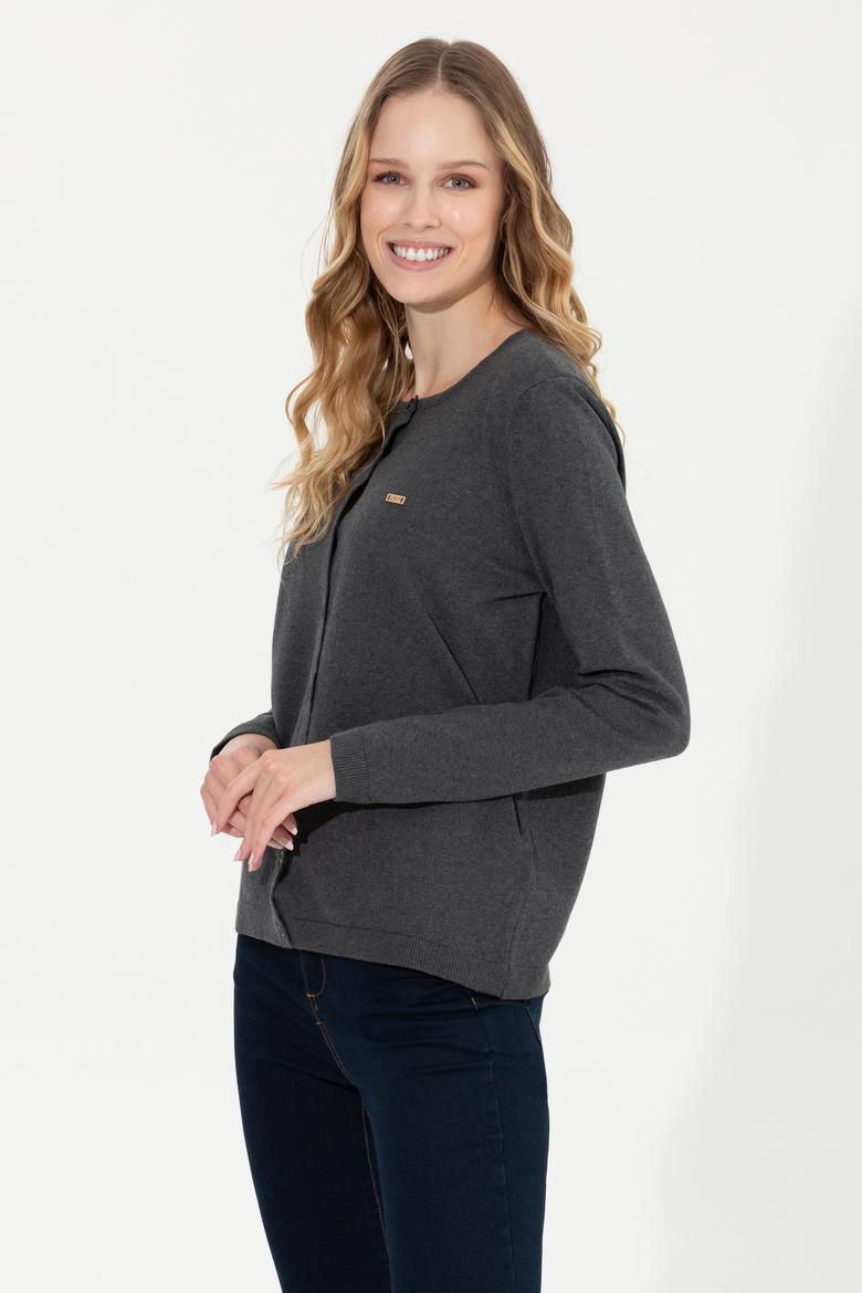 Kadın Antrasit Melanj Basic Triko Hırka - 50251904042