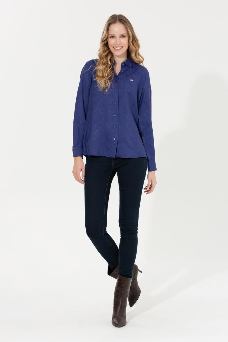 Kadın Mavi Uzun Kollu Gömlek - 50253323003