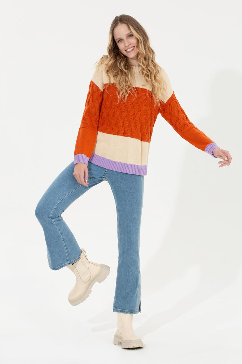 Kadın Krem Melanj Bisiklet Yaka Kazak