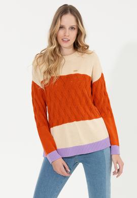 Kadın Krem Melanj Bisiklet Yaka Kazak - 50254223020