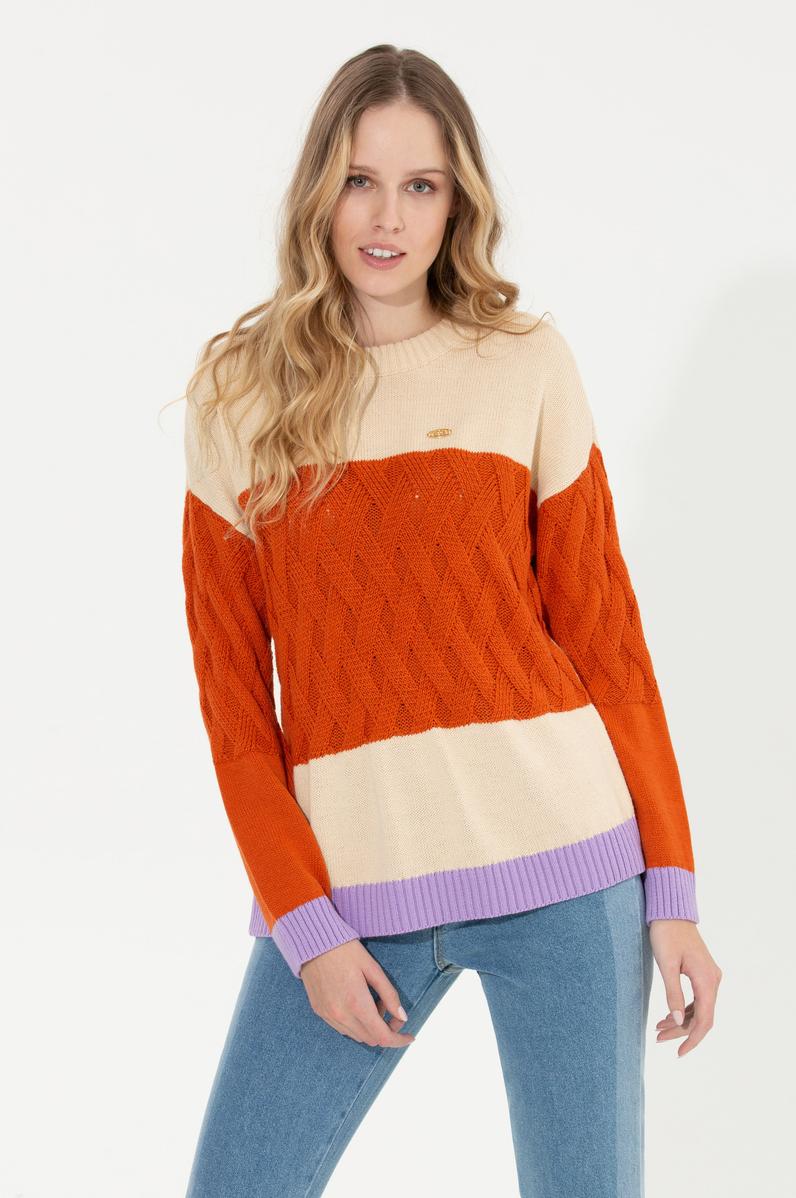 Kadın Krem Melanj Bisiklet Yaka Kazak