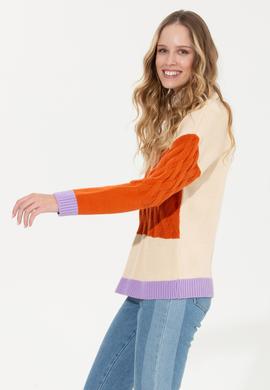 Kadın Krem Melanj Bisiklet Yaka Kazak - 50254223020