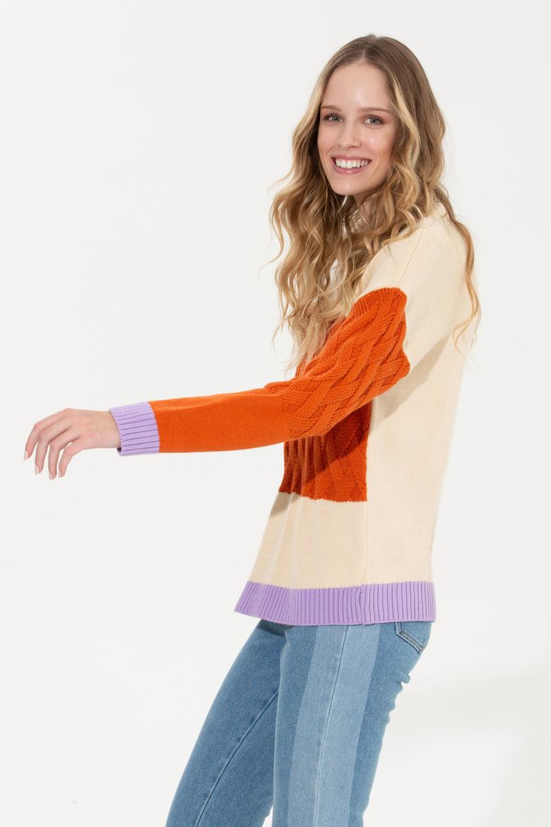 Kadın Krem Melanj Bisiklet Yaka Kazak - 50254223020