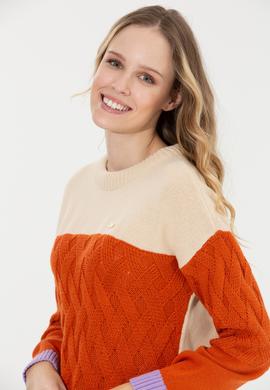 Kadın Krem Melanj Bisiklet Yaka Kazak - 50254223020