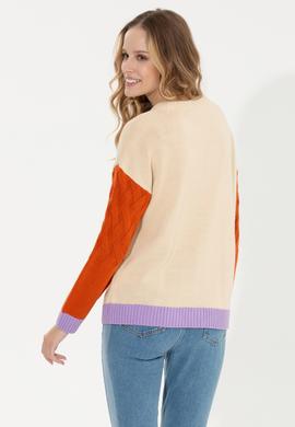 Kadın Krem Melanj Bisiklet Yaka Kazak - 50254223020