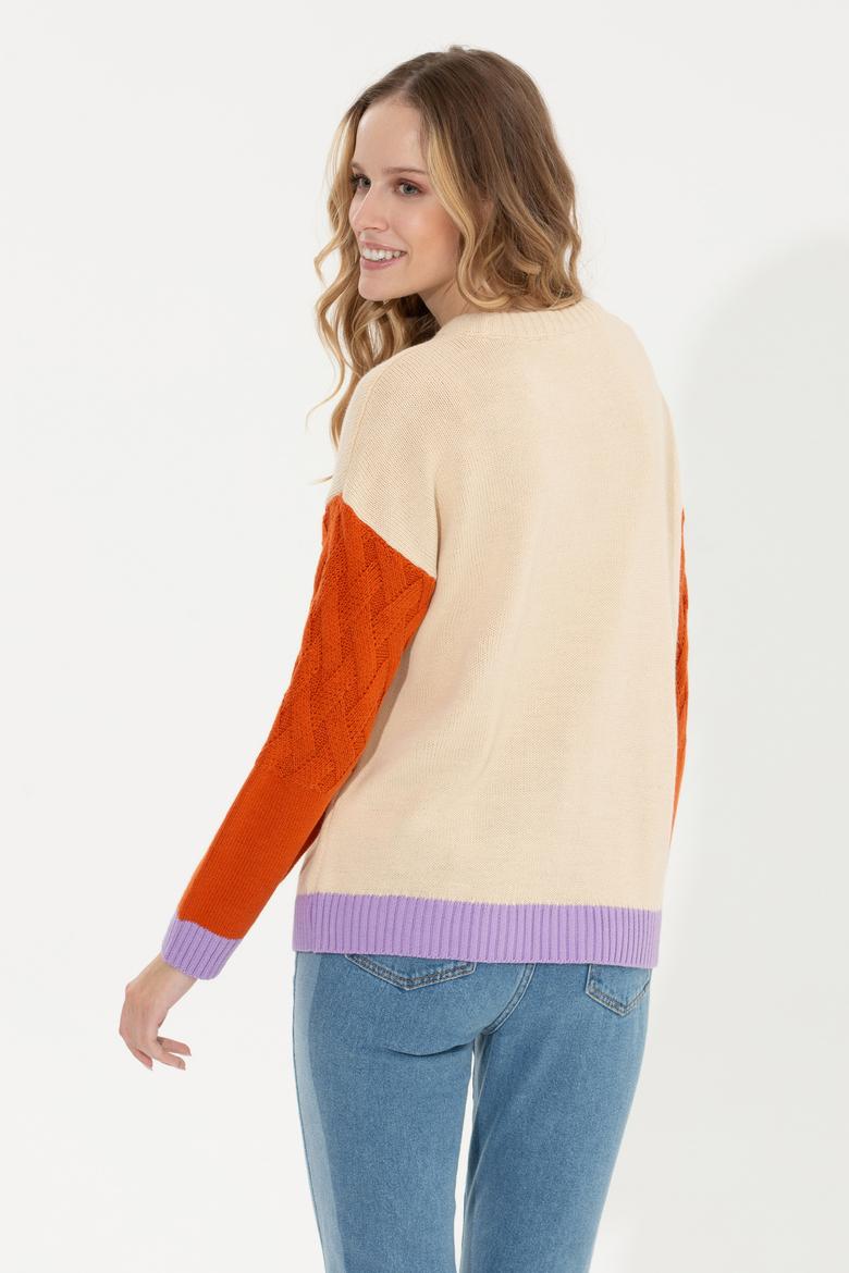 Kadın Krem Melanj Bisiklet Yaka Kazak - 50254223020