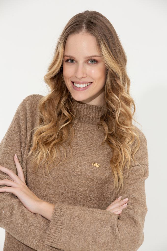 Kadın Camel Balıkçı Yaka Kazak