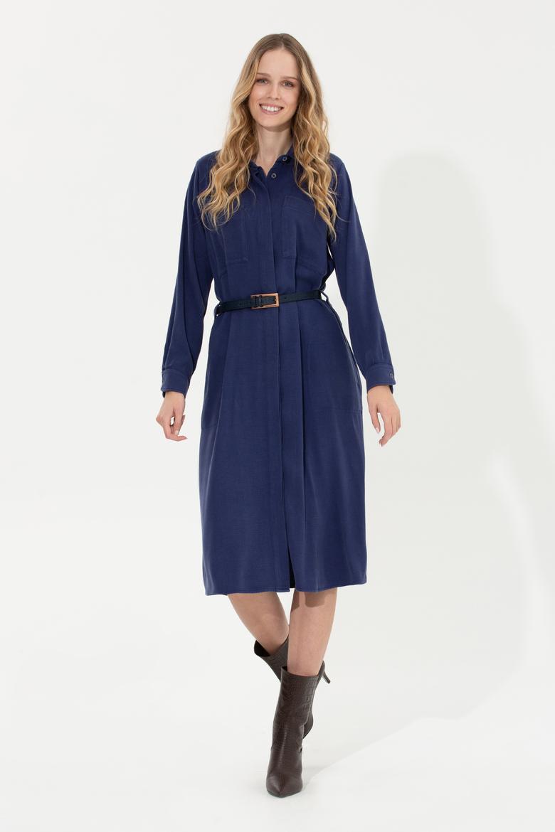 Kadın Mavi Dokuma Elbise - 50253585010