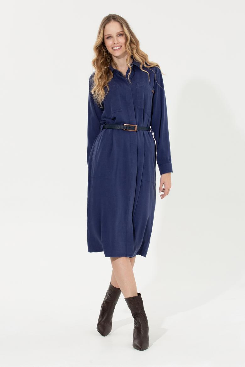 Kadın Mavi Dokuma Elbise - 50253585010