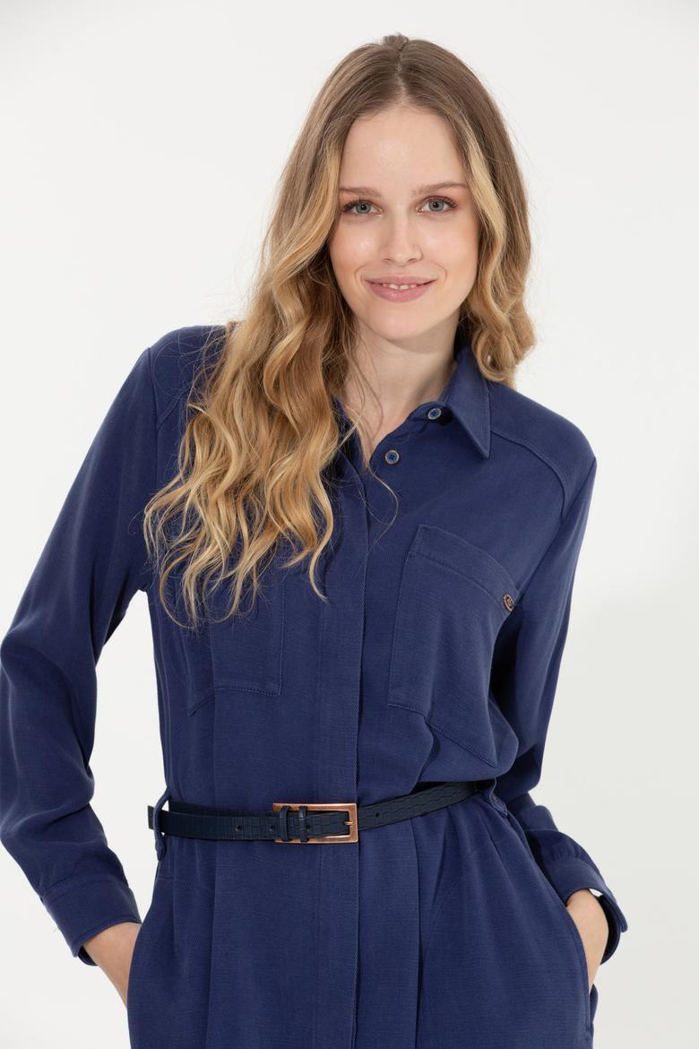 Kadın Mavi Dokuma Elbise - 50253585010