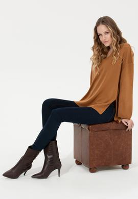 Kadın Camel Melanj V Yaka Kazak - 50259655007