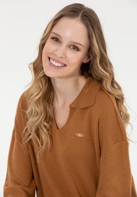 Kadın Camel Melanj V Yaka Kazak - 50259655007