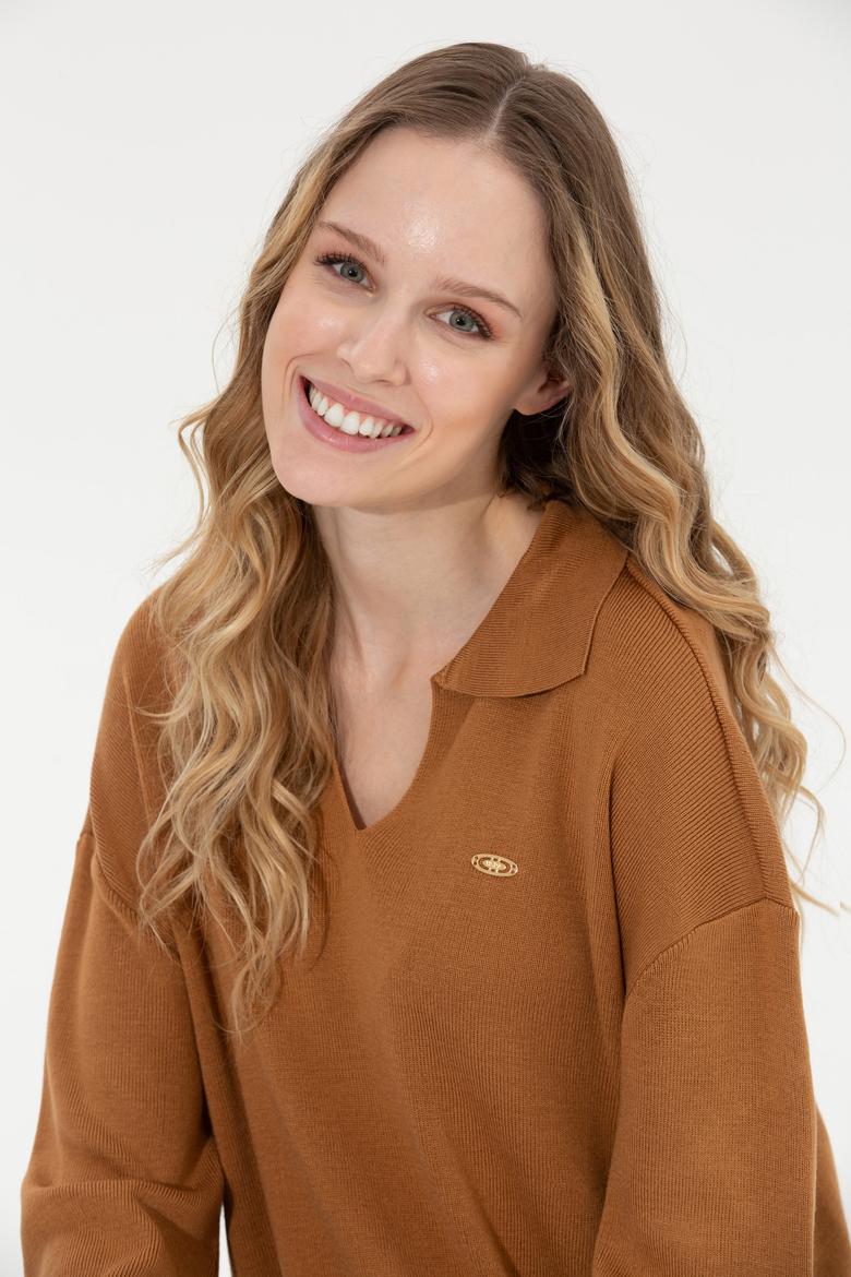 Kadın Camel Melanj V Yaka Kazak - 50259655007