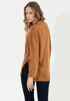 Kadın Camel Melanj V Yaka Kazak - 50259655007