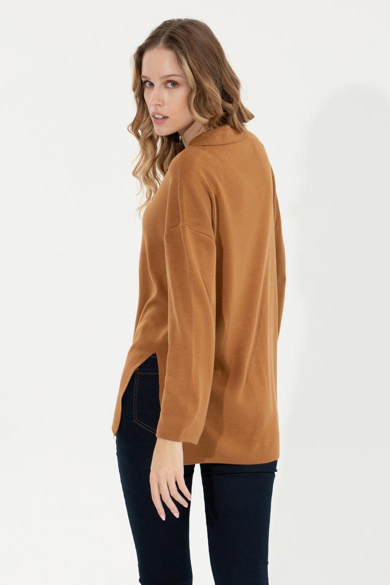 Kadın Camel Melanj V Yaka Kazak - 50259655007