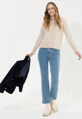 Kadın Krem Bisiklet Yaka Kazak - 50257802010