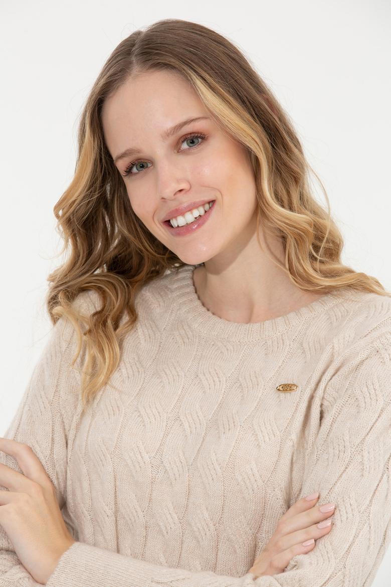 Kadın Krem Bisiklet Yaka Kazak - 50257802010