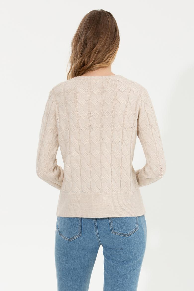 Kadın Krem Bisiklet Yaka Kazak - 50257802010