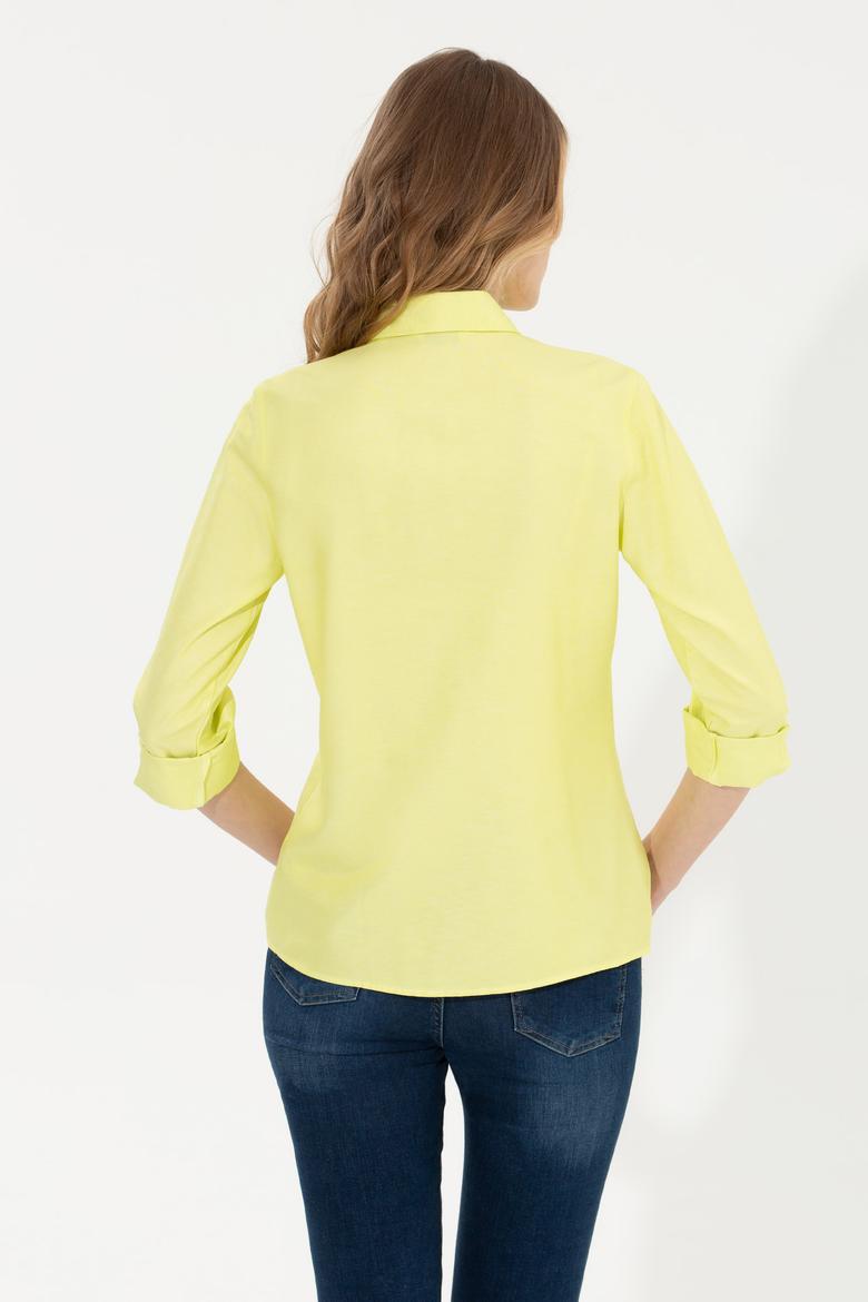 Kadın Neon Sarı Uzun Kollu Basic Gömlek - 50266361055