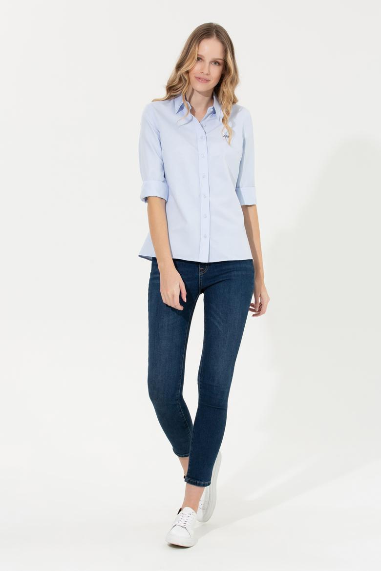 Kadın Açık Mavi Uzun Kollu Basic Gömlek - 50266458067