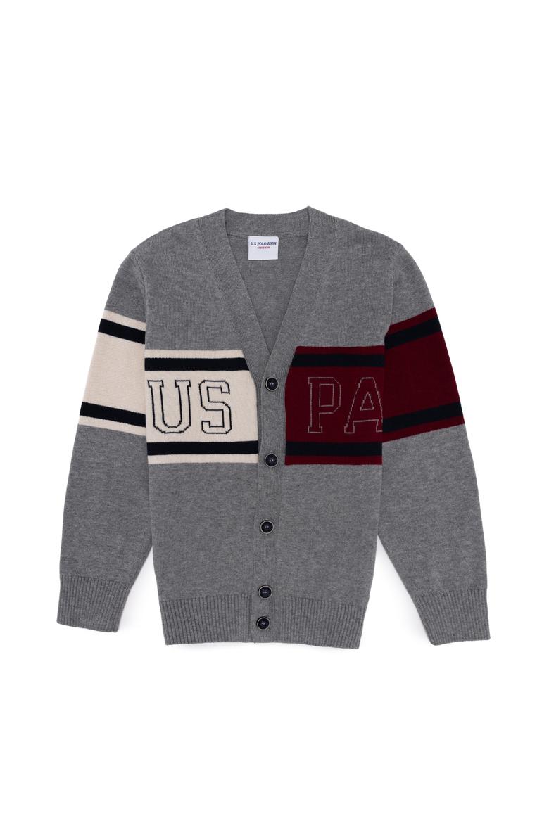 Erkek Çocuk Gri Melanj Triko V Yaka Hırka - 50253881016