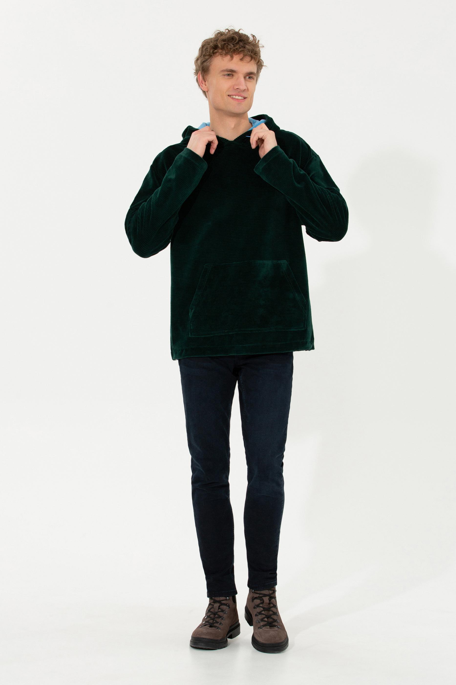 Erkek Yeşil Kapüşonlu Sweatshirt