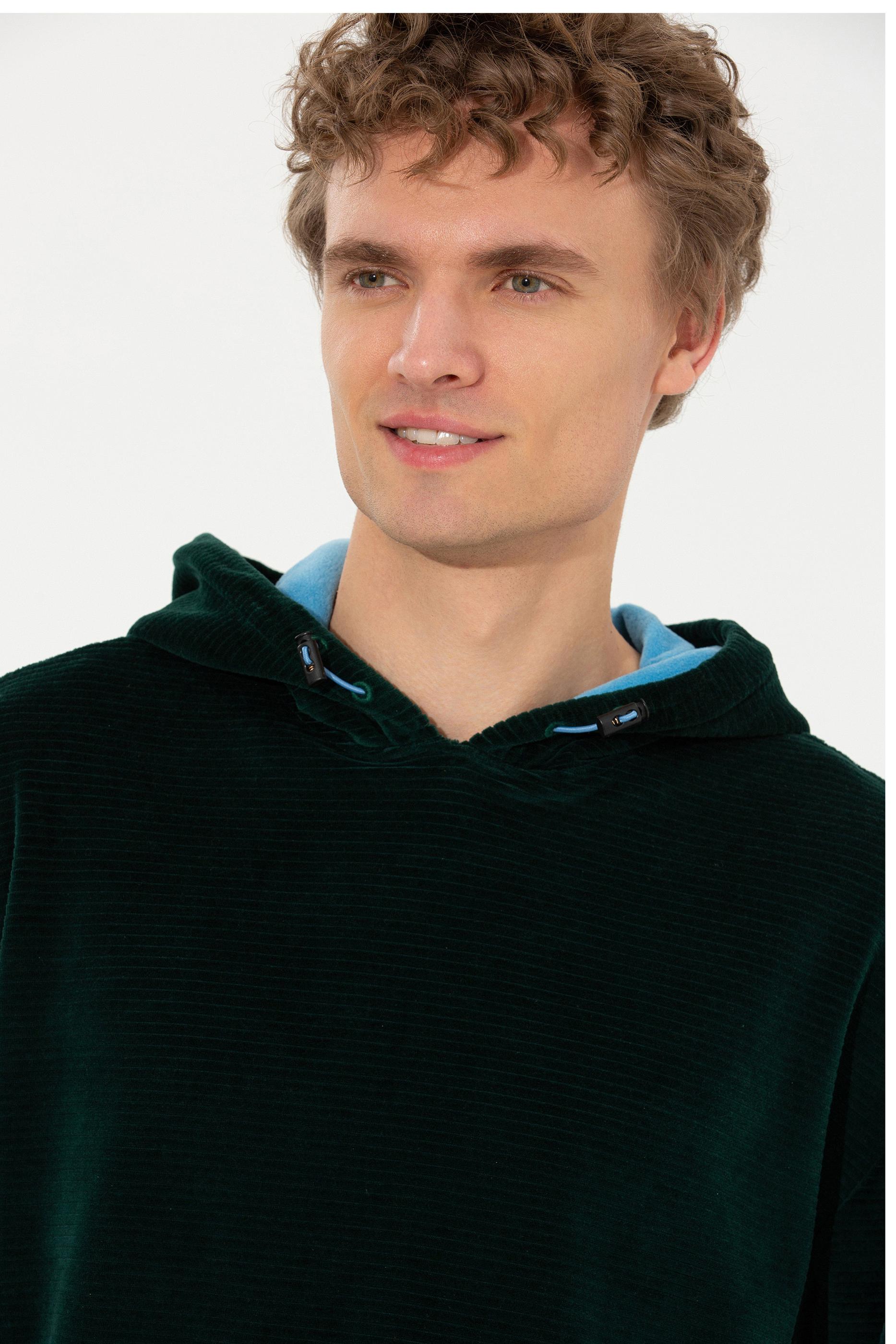 Erkek Yeşil Kapüşonlu Sweatshirt