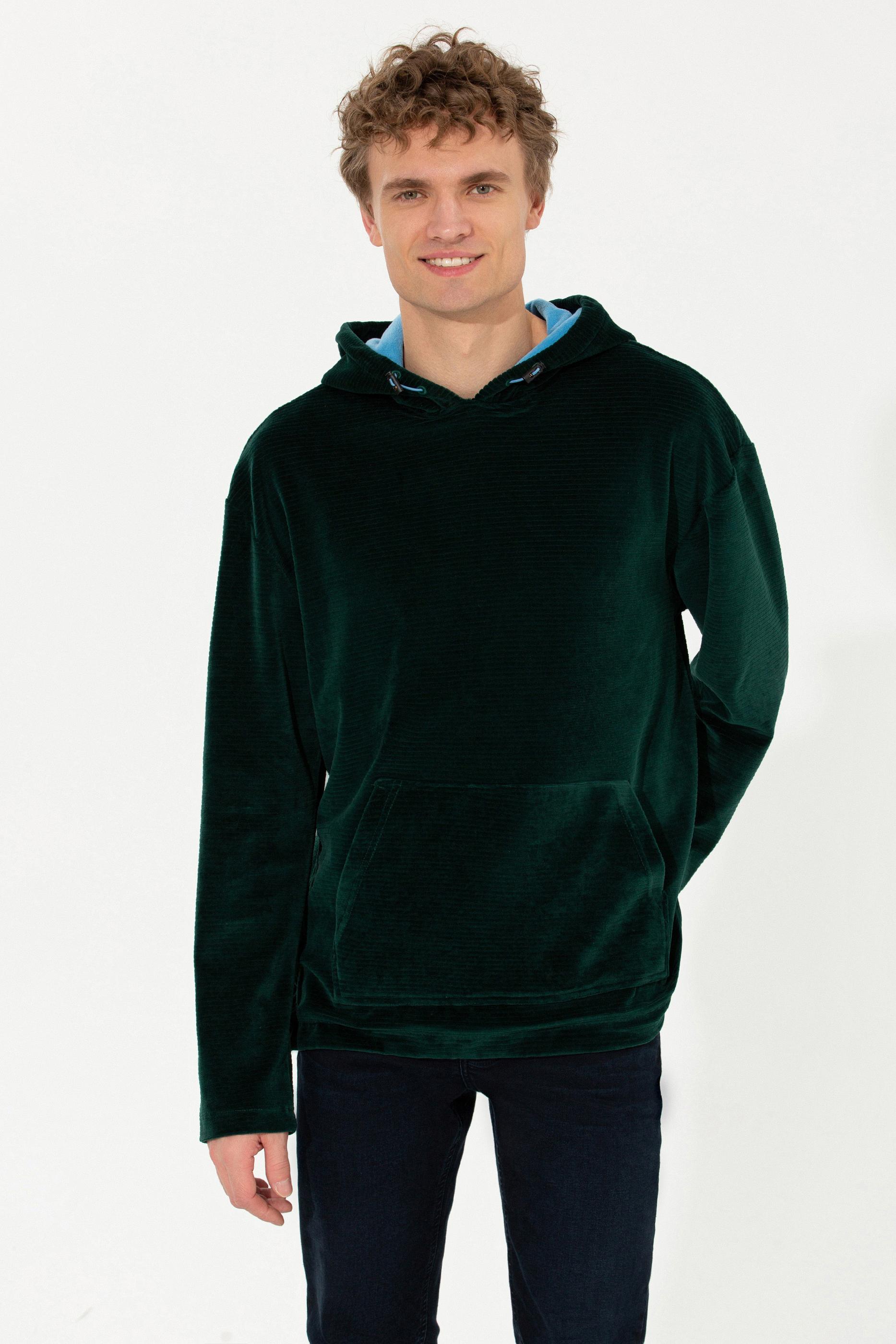 Erkek Yeşil Kapüşonlu Sweatshirt