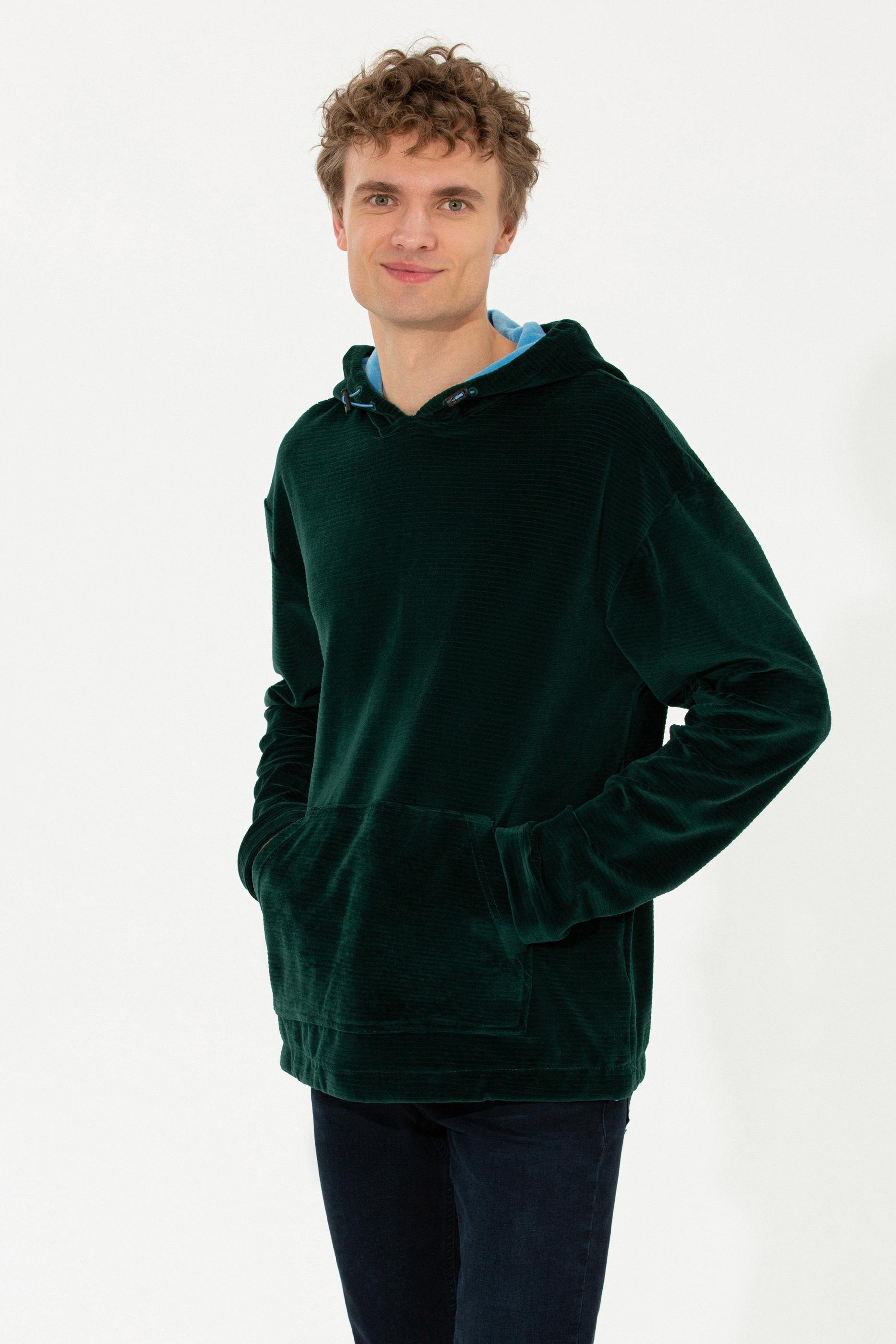 Erkek Yeşil Kapüşonlu Sweatshirt