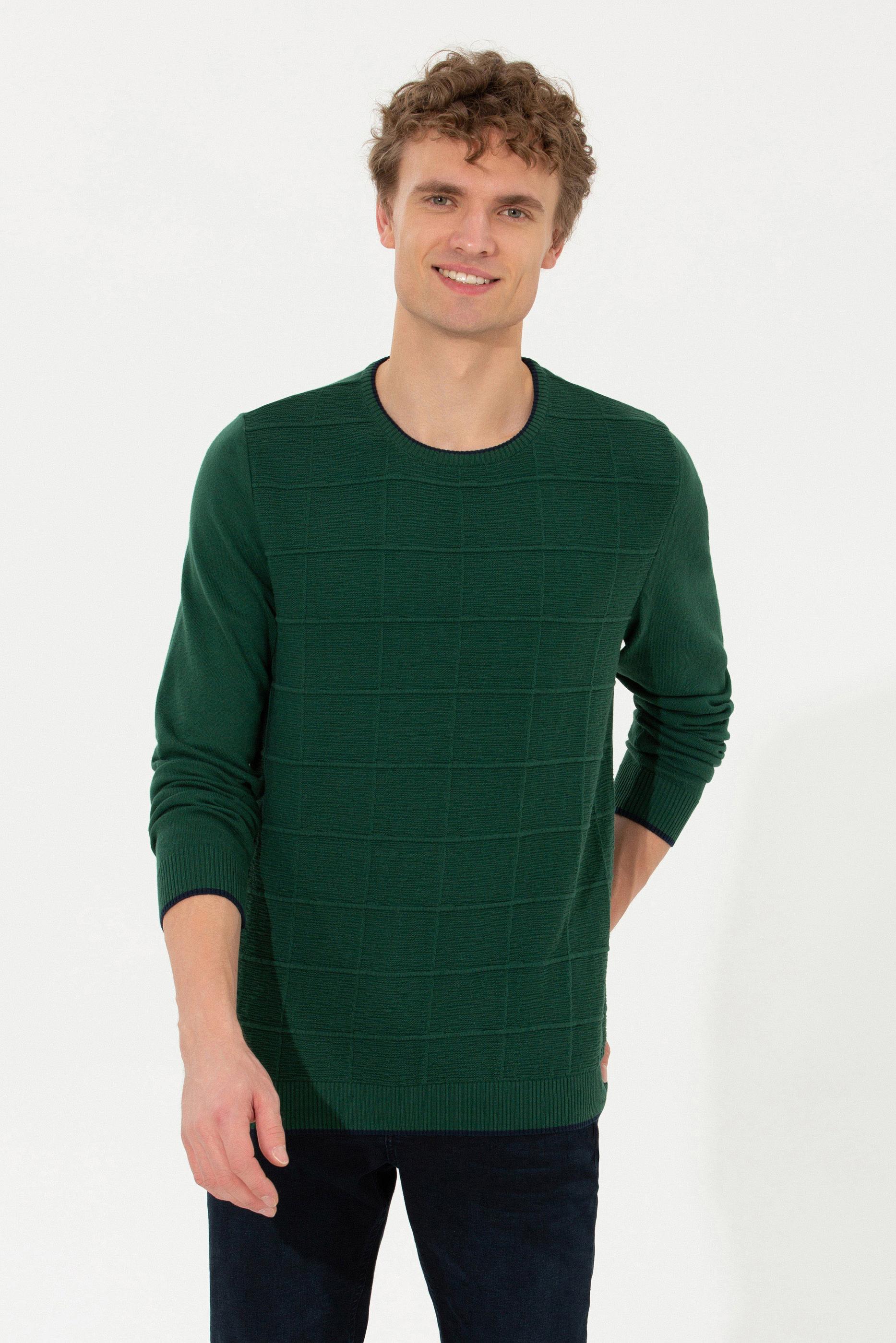 Erkek Yeşil Bisiklet Yaka Triko Kazak