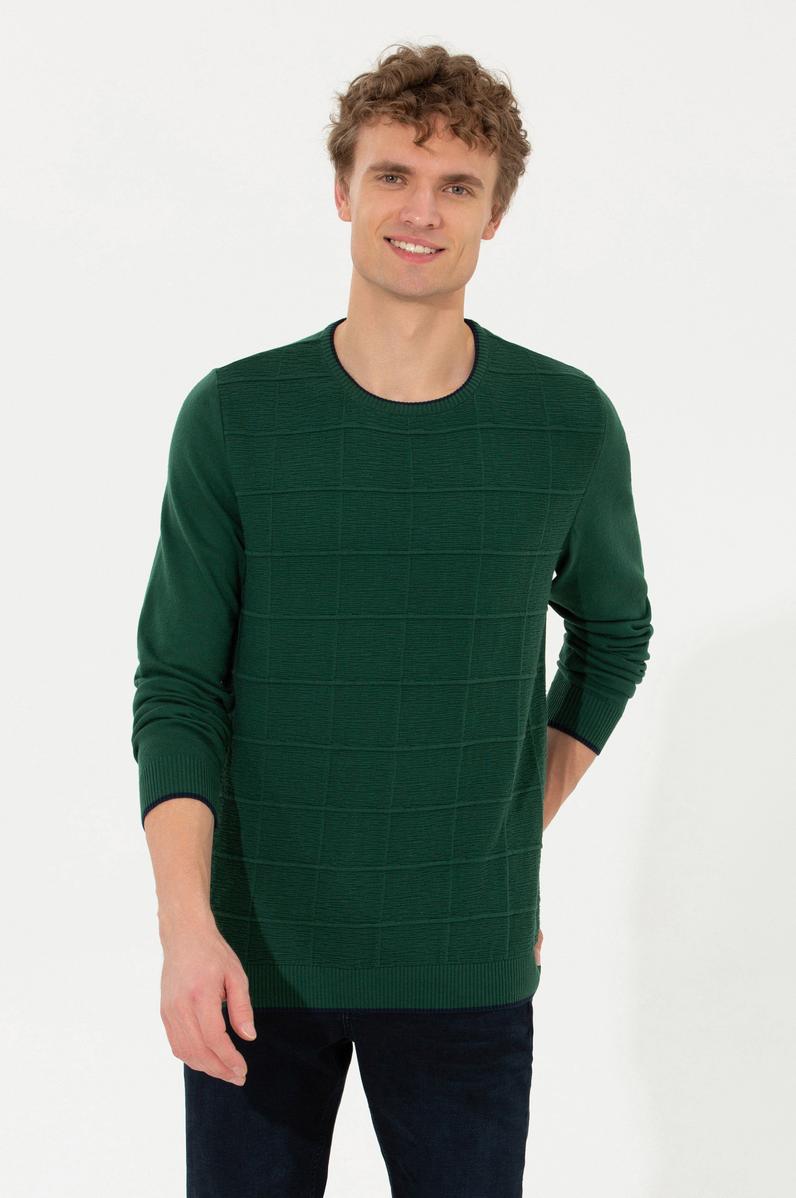 Erkek Yeşil Bisiklet Yaka Triko Kazak