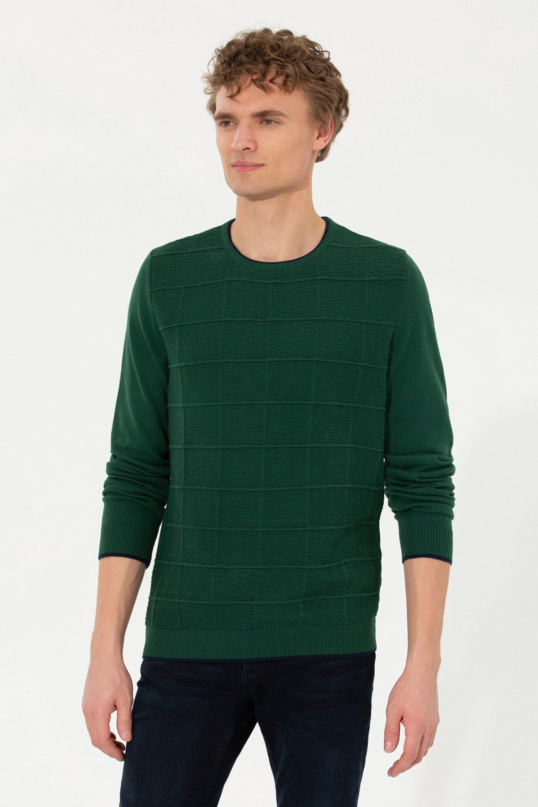 Erkek Yeşil Bisiklet Yaka Triko Kazak