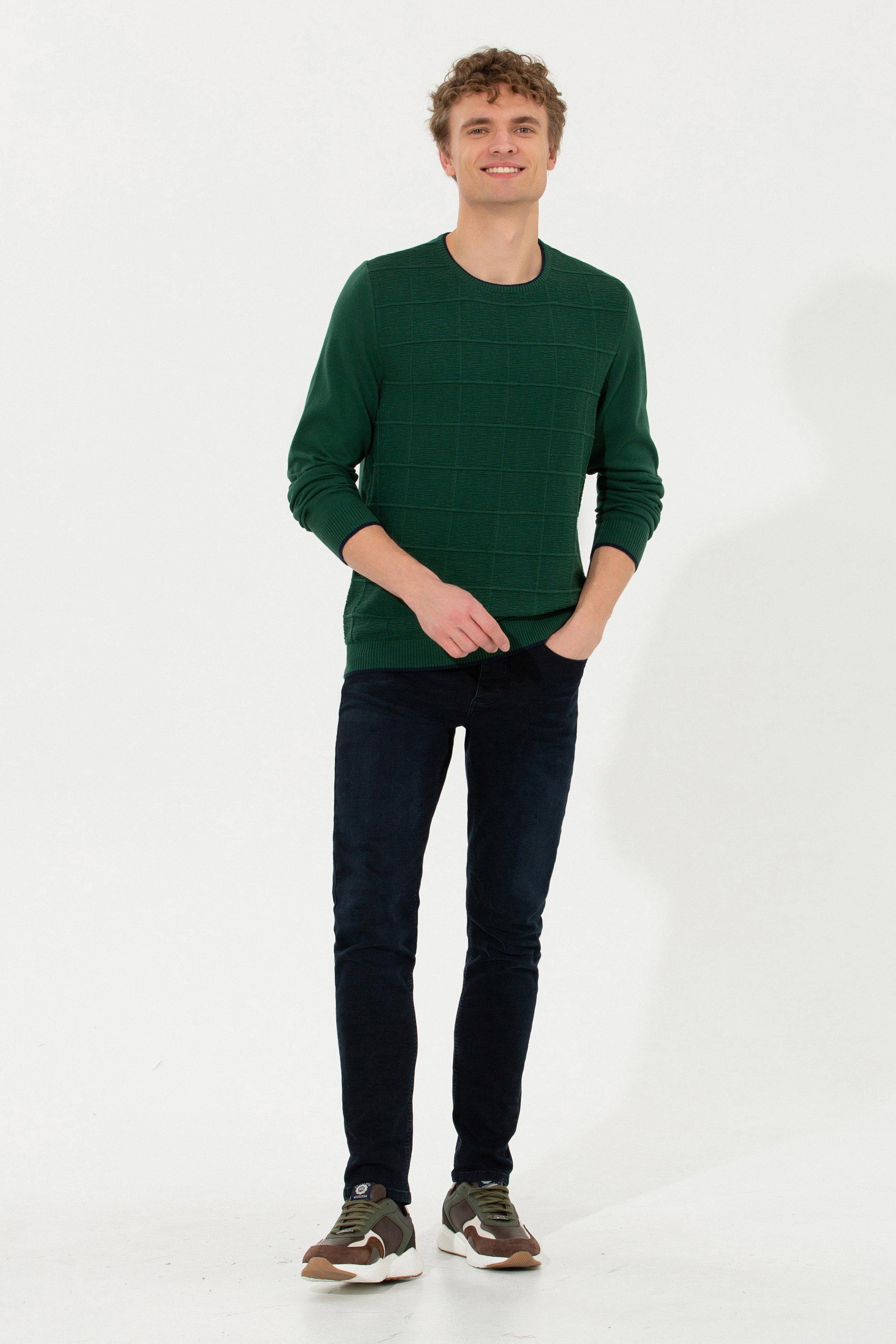 Erkek Yeşil Bisiklet Yaka Triko Kazak