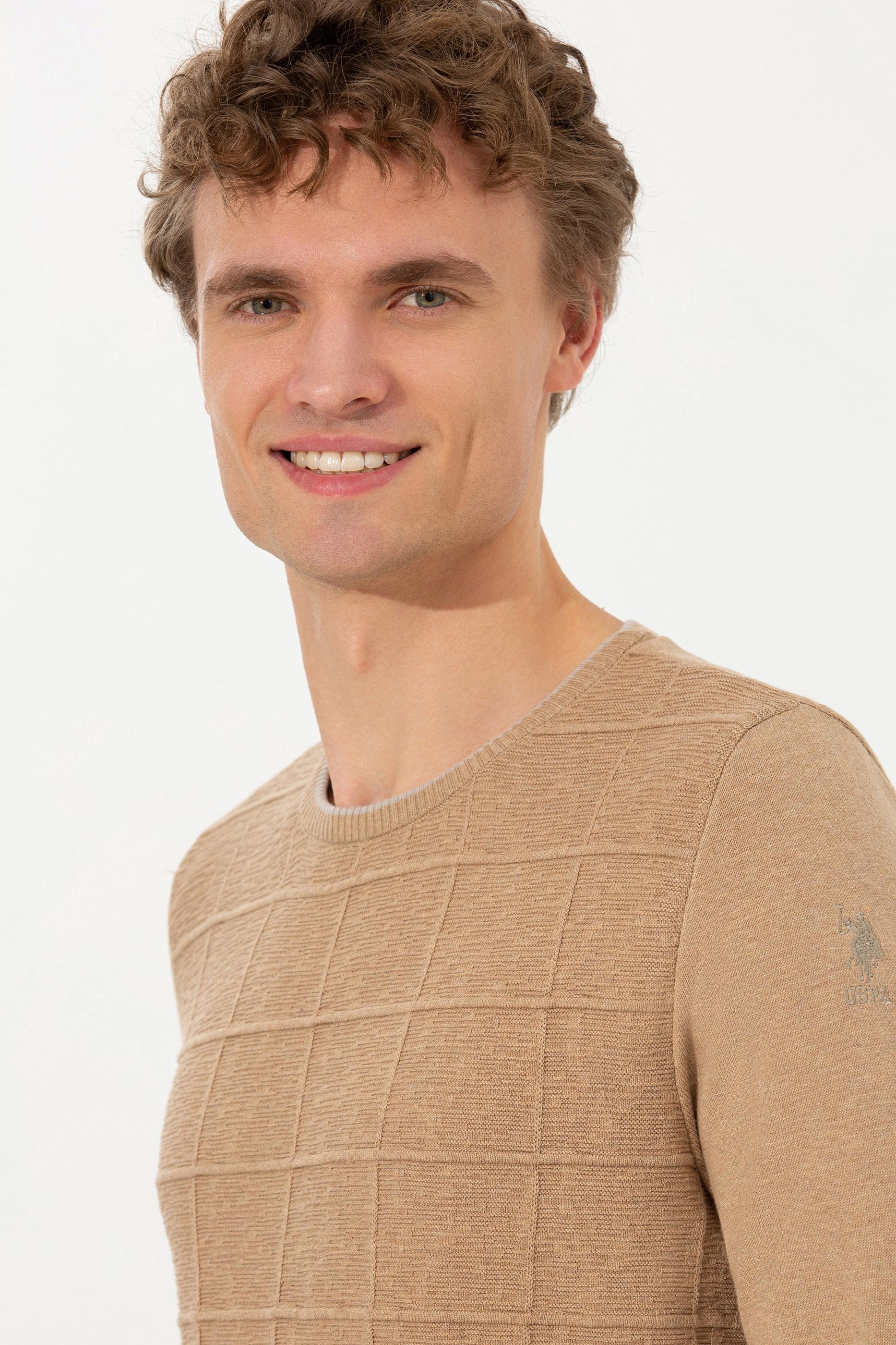 Erkek Camel Melanj Bisiklet Yaka Triko Kazak