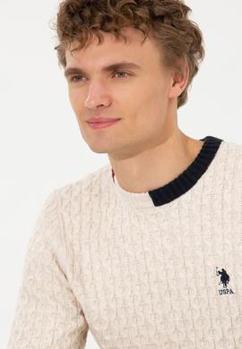 Erkek Krem Melanj Bisiklet Yaka Triko Kazak - 50253857030