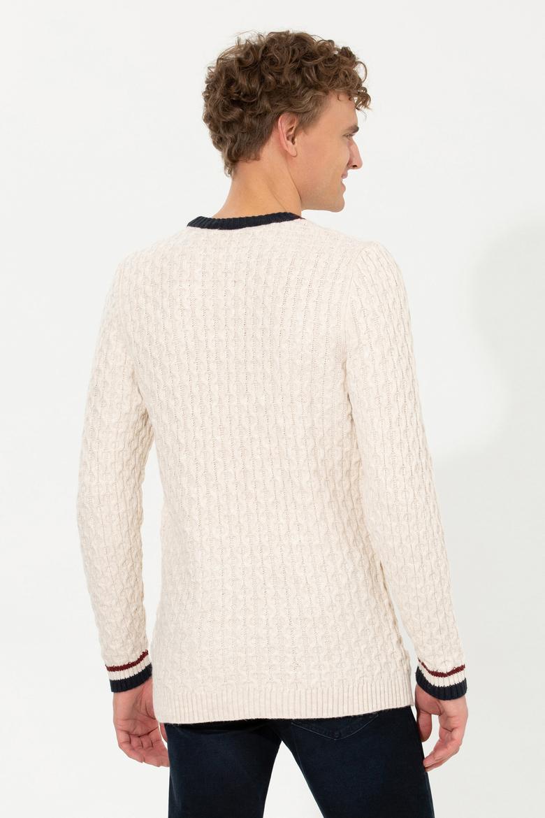 Erkek Krem Melanj Bisiklet Yaka Triko Kazak - 50253857030