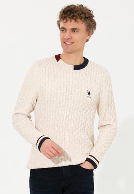 Erkek Krem Melanj Bisiklet Yaka Triko Kazak - 50253857030