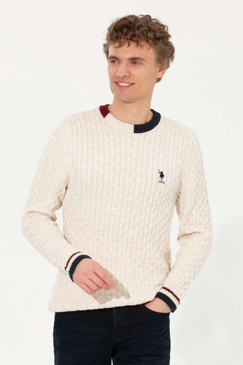 Erkek Krem Melanj Bisiklet Yaka Triko Kazak - 50253857030