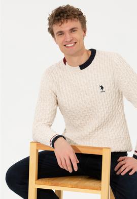 Erkek Krem Melanj Bisiklet Yaka Triko Kazak - 50253857030