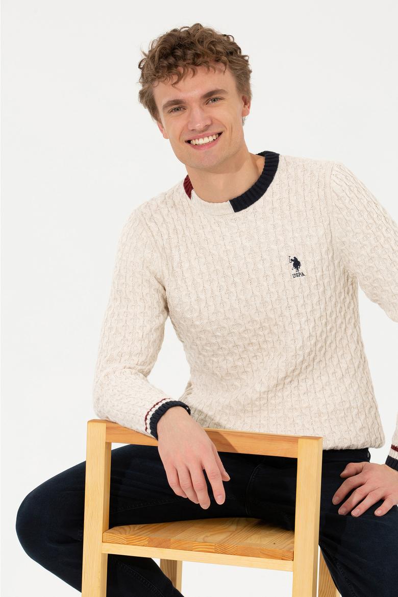 Erkek Krem Melanj Bisiklet Yaka Triko Kazak - 50253857030