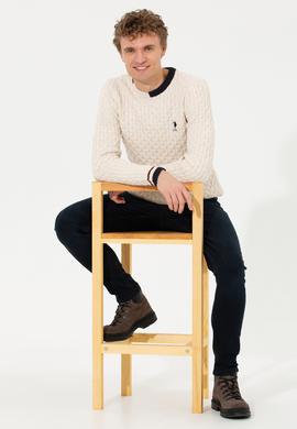 Erkek Krem Melanj Bisiklet Yaka Triko Kazak - 50253857030