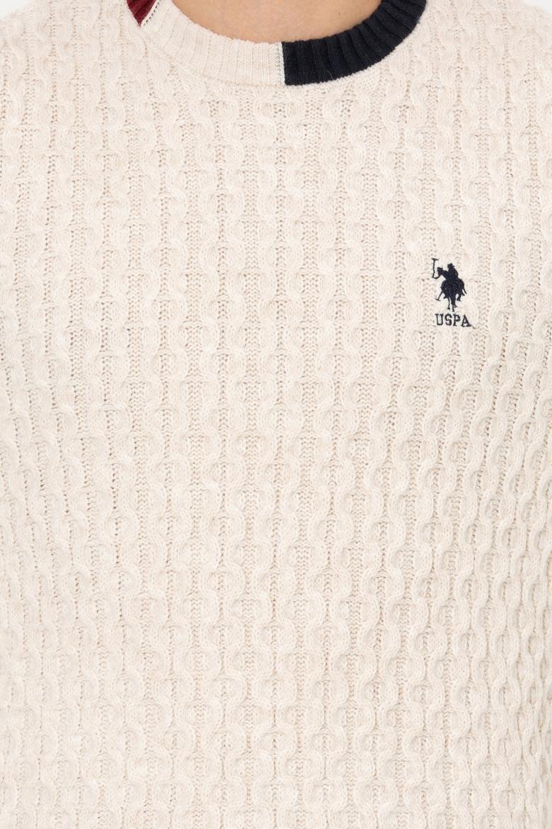 Erkek Krem Melanj Bisiklet Yaka Triko Kazak - 50253857030