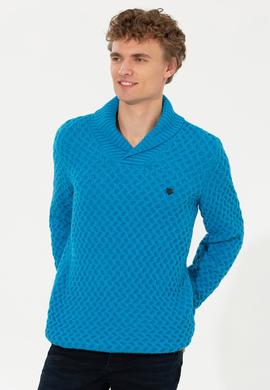 Erkek Kobalt Melanj Şal Yaka Triko Kazak - 50256664001