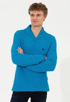 Erkek Kobalt Melanj Şal Yaka Triko Kazak - 50256664001