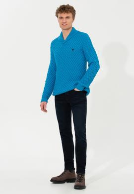 Erkek Kobalt Melanj Şal Yaka Triko Kazak - 50256664001