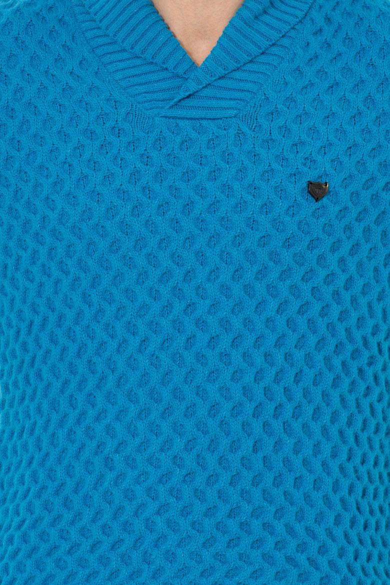 Erkek Kobalt Melanj Şal Yaka Triko Kazak - 50256664001